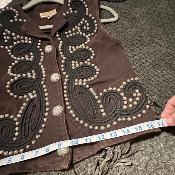 Double D Ranch Womens Sz XS Dark Brown Western Embellishment Vest - Picture 8 of 9
